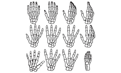 Fototapeta premium Skeleton Hand Gesture Icons Vector Illustrations of Skeletal Hand Signs
