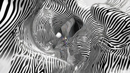 Abstract black and white zebra-striped tunnel
