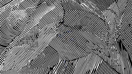 Abstract black and white pattern of overlapping, striped shapes