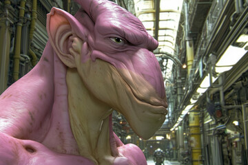 Portrait of an alien with a muscular figure and a big head