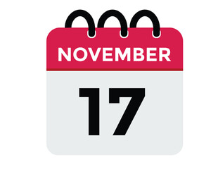 Basic RG17 November, calendar date icon. 17 November Calendar Date for Deadlines or Appointment. Day, month. vector illustration.
