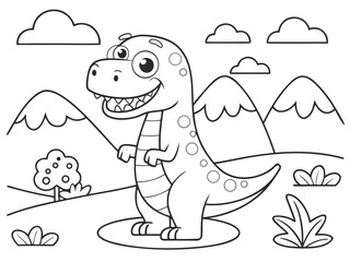 Obraz premium Cute dinosaur cartoon characters vector illustration. For kids' coloring book, perfect for children’s activities, educational projects, fun learning, prehistoric themes, and creative coloring pages.