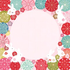 Cute rabbits in a floral frame (1)