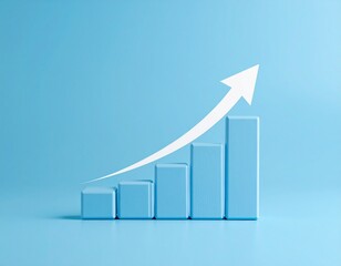 Curved White Arrow Over Ascending Bar Graph on Blue Background