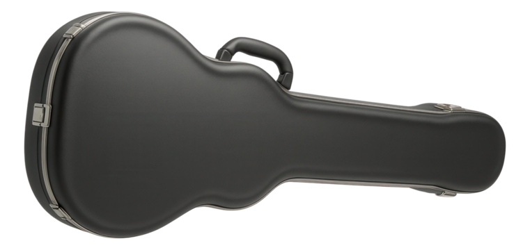 Hard shell guitar case with plush interior for music tours