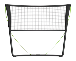 Freestanding badminton practice net with tensioned lines for garden games