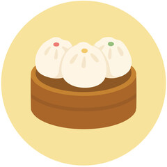 Three delicious steamed buns presented in a container, perfect for food blogs, recipes, asian cuisine articles, restaurant menus, and cookbooks.