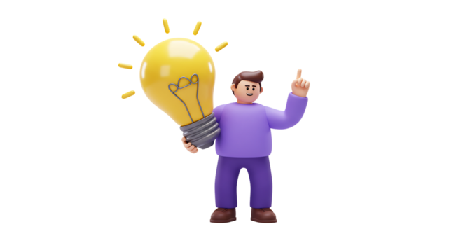 ひらめき！大きな電球と笑顔の人物