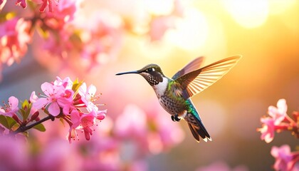 Fototapeta premium Hummingbird in Pink Blossoms