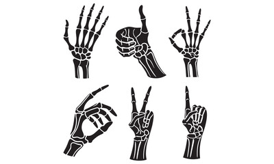Skeleton Hand Gesture Icons Vector Illustrations of Skeletal Hand Signs