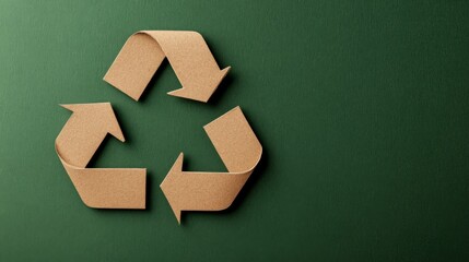 Eco-friendly recycling symbol with paper texture against a green background for environmental design