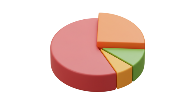 カラフルな円グラフ、データの割合、3D表現