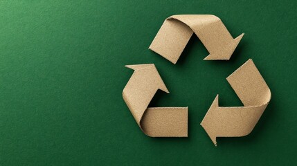 Eco-friendly recycling symbol made of cardboard against a vibrant green background