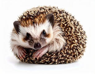 Obraz premium A hedgehog curled into a ball, isolated on white background