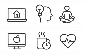 Fototapeta premium Icons representing various aspects of wellness and productivity in a minimalist style