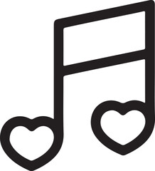 Black music note with heart shapes isolated on transparent background