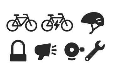 Fototapeta premium Bicycles, helmets, locks, and tools for cycling safety and maintenance essentials