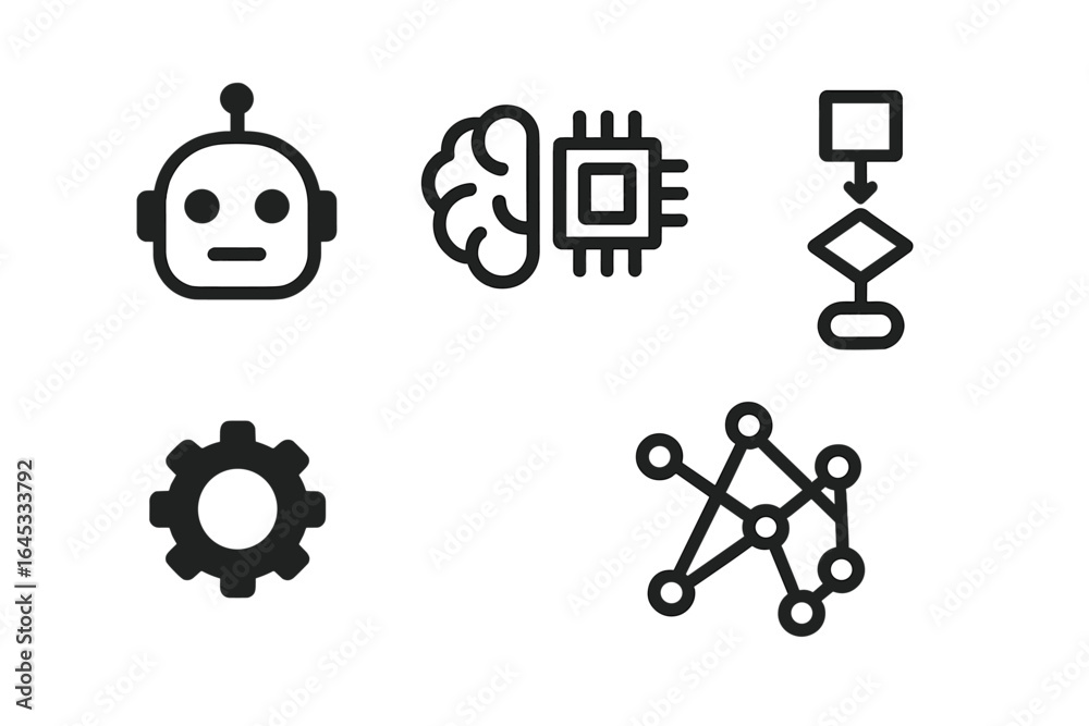 Wall mural various icons representing artificial intelligence, machine learning, and neural networks in a moder