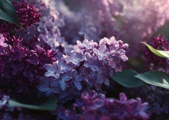 Lush lilac blossoms in soft light