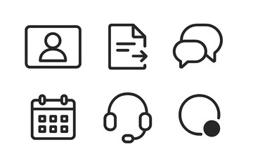 Multiple icons representing various online communication and scheduling tools for digital interactions in a modern workspace
