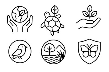 Obraz premium Illustrations depicting nature conservation symbols focused on earth, animals, and plants