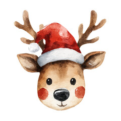 My Watercolor hand-painted cute reindeer with Christmas painting illustration isolated on a white background, vector illustration, AI painting design, EPS format design. vector illustration