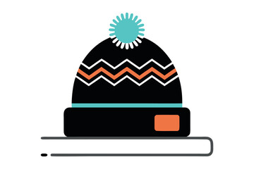 Black Winter Beanie with Teal Pom and Zigzag Pattern winter hat knitted hat