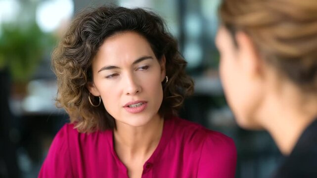 A businesswoman in a corporate setting, engaged in a professional dialogue and demonstrating effective communication skills. Her use of active listening, business etiquette