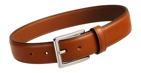 Slim leather belt in cognac with polished silver buckle