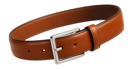 Slim leather belt in cognac with polished silver buckle