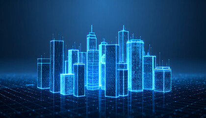 Fototapeta premium Futuristic Digital City Skyline Representing Advanced Urban Technology, Data-Driven Infrastructure, and Smart Future Development for Connected Metropolitan Areas.