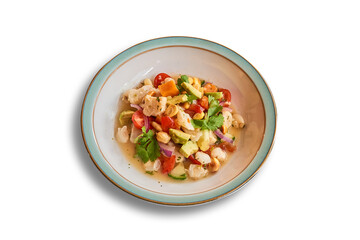 Ceviche spicy Cod  in bowl isolated on white