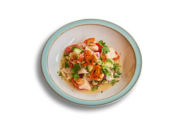 Ceviche tabouleh in bowl isolated on white