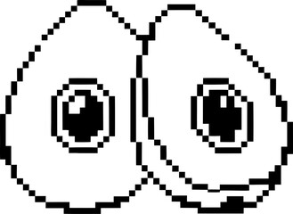 Fototapeta premium Pixel art illustration of two eggs with large expressive eyes minimalist black and white digital design