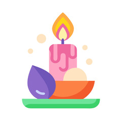 Colorful candle and decorative elements in modern flat design  