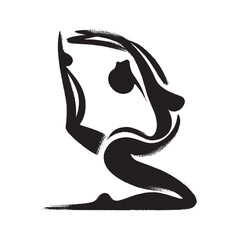 Yoga woman in camel pose brush stroke black on white vector illustration