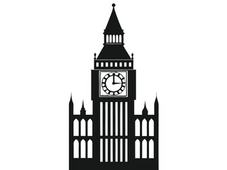 Obraz premium Big Ben vector silhouette, iconic London landmark illustration perfect for travel designs, cityscape projects, historical themes, architectural graphics, tourism promotions