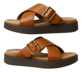 Flatform sandals with wide cross-over straps and rubber sole