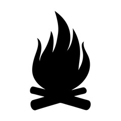 Iconic Black and White Campfire Illustration with Dynamic Flames and Wood Logs