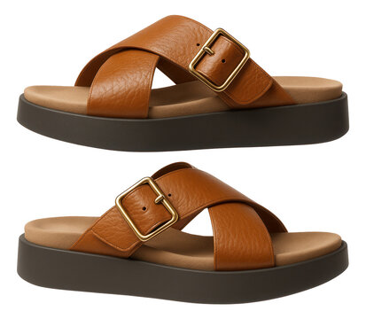 Flatform sandals with wide cross-over straps and rubber sole
