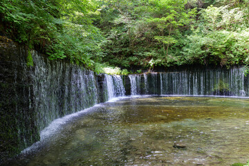 静寂と自然美が広がる滝の風景　軽井沢白糸の滝