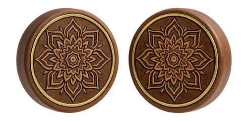 Wooden plug earrings with engraved mandala design