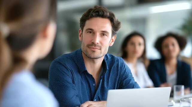 A business manager provides team guidance on effective feedback techniques to enhance creativity and innovation. This leadership and coaching on communication skills are key to problem-solving