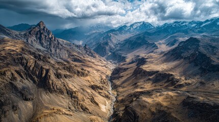 Aerial andes dramatic skies over mountainous landscapes in nature photography