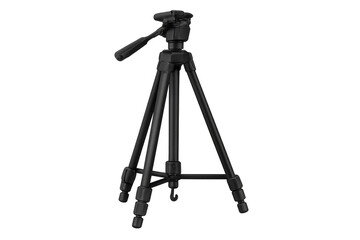 Black camera tripod standing on transparent background