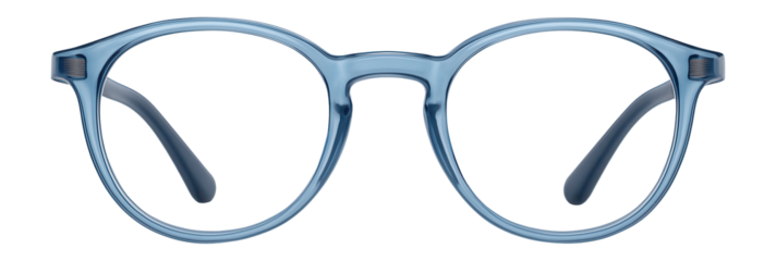 Translucent blue oval frames with integrated nose pads