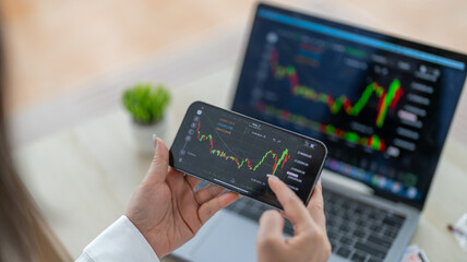 Business people with stock market chart financial trading, online investment, stock exchange analysis, market trends, real-time trading data, forex and crypto trading economic forecasting tool