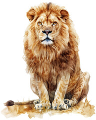 Fototapeta premium Watercolor lion illustration on white background