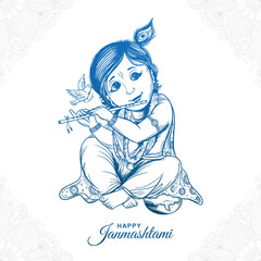 Happy janmashtami lord krishna sketch festival celebration background