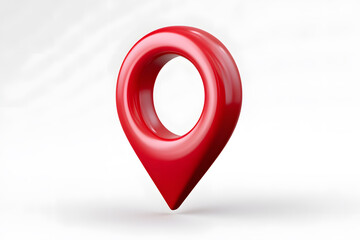 Bright red glossy 3D location pin icon, isolated on light background. Bold and clear visual for apps, GPS or map infographics.